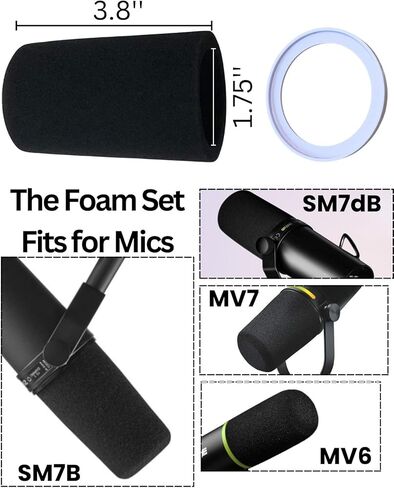 SM7b Foam Cover for Shuer SM7B, MV7 POP Filter RK345 Replacement, Windscreen with Colored Retaining O-Ring Identified Seat (White) in Kuwait