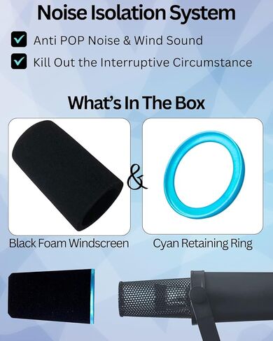 SM7b Foam Cover for Shuer SM7B, MV7 POP Filter RK345 Replacement, Windscreen with Colored Retaining O-Ring Identified Seat (Cyan) in Kuwait