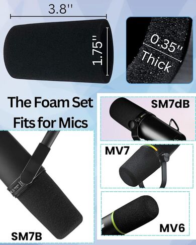 SM7b Foam Cover for Shuer SM7B, MV7 POP Filter RK345 Replacement, Windscreen with Colored Retaining O-Ring Identified Seat (Cyan) in Kuwait