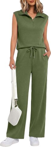 Casly Lamiit Two Piece Sets for Women 2026 Summer Half Zip Sleeveless Tank Top Wide Leg Striped Pants Sweatsuits in Saudi Arabia