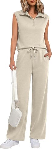 Casly Lamiit Two Piece Sets for Women 2026 Summer Half Zip Sleeveless Tank Top Wide Leg Striped Pants Sweatsuits in Saudi Arabia