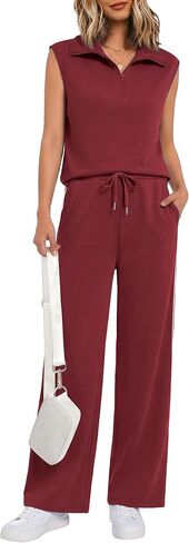 Casly Lamiit Two Piece Sets for Women 2026 Summer Half Zip Sleeveless Tank Top Wide Leg Striped Pants Sweatsuits in Saudi Arabia