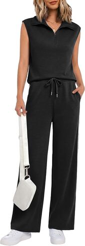 Casly Lamiit Two Piece Sets for Women 2026 Summer Half Zip Sleeveless Tank Top Wide Leg Striped Pants Sweatsuits in Saudi Arabia