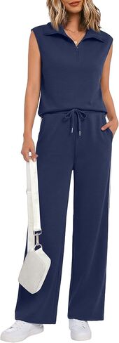 Casly Lamiit Two Piece Sets for Women 2026 Summer Half Zip Sleeveless Tank Top Wide Leg Striped Pants Sweatsuits in Saudi Arabia