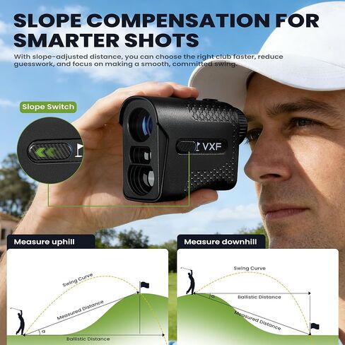 VXF Range Finder Golf، مع اهتزاز قفل العلم (ليزر آمن من الفئة 1)، تكبير 6.5X، قابل لإعادة الشحن عبر USB-C (ملحقات الجولف للرجال) in Saudi Arabia