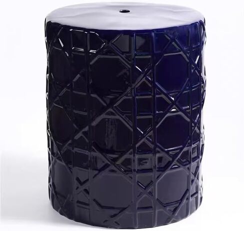 Decorative Garden, Pure Color Ceramic Striped, Deep BlueCeramic Drum Stool, Suitable for Living, Dining Room, Study Room, Bedroom, Garden. in Saudi Arabia