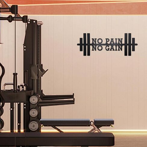 No Pain No Gain gym Motivational Wall Art 16.1 x 5.9 inches, Workout Room Wall Decor, Empowering Metal Decor Sign for Home gym, Black gym Posters in Kuwait