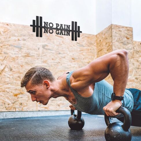 No Pain No Gain gym Motivational Wall Art 16.1 x 5.9 inches, Workout Room Wall Decor, Empowering Metal Decor Sign for Home gym, Black gym Posters in Kuwait