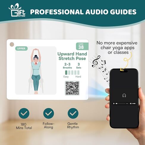 بطاقات يوغا كبيرة لكبار السن الذين تزيد أعمارهم عن 60 عامًا، دليل صوتي مدته 180 دقيقة، مخطط تمرين كبير الحجم لـ 60 كرسيًا للقوة وفقدان الوزن والاسترخاء، مجموعة يوجا للمبتدئين وكبار السن والأم والأب والجدة in Kuwait