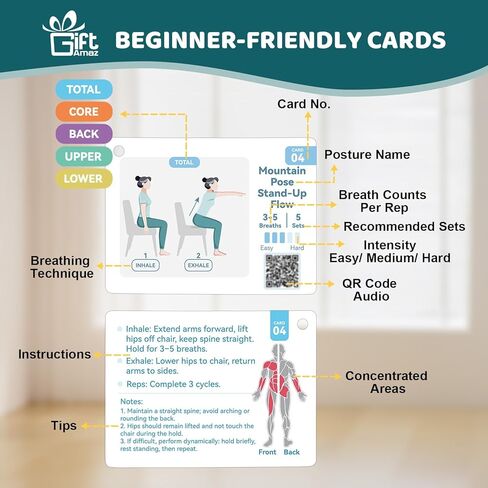بطاقات يوغا كبيرة لكبار السن الذين تزيد أعمارهم عن 60 عامًا، دليل صوتي مدته 180 دقيقة، مخطط تمرين كبير الحجم لـ 60 كرسيًا للقوة وفقدان الوزن والاسترخاء، مجموعة يوجا للمبتدئين وكبار السن والأم والأب والجدة in Kuwait