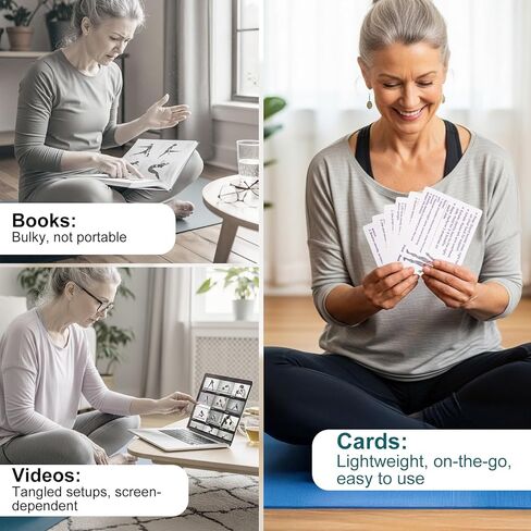 بطاقات يوغا كبيرة لكبار السن الذين تزيد أعمارهم عن 60 عامًا، دليل صوتي مدته 180 دقيقة، مخطط تمرين كبير الحجم لـ 60 كرسيًا للقوة وفقدان الوزن والاسترخاء، مجموعة يوجا للمبتدئين وكبار السن والأم والأب والجدة in Kuwait