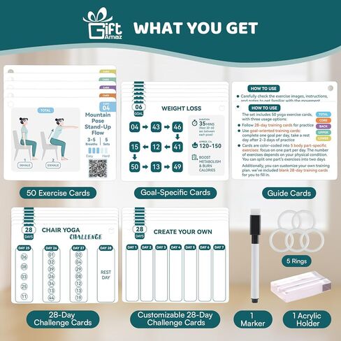 بطاقات يوغا كبيرة لكبار السن الذين تزيد أعمارهم عن 60 عامًا، دليل صوتي مدته 180 دقيقة، مخطط تمرين كبير الحجم لـ 60 كرسيًا للقوة وفقدان الوزن والاسترخاء، مجموعة يوجا للمبتدئين وكبار السن والأم والأب والجدة in Kuwait