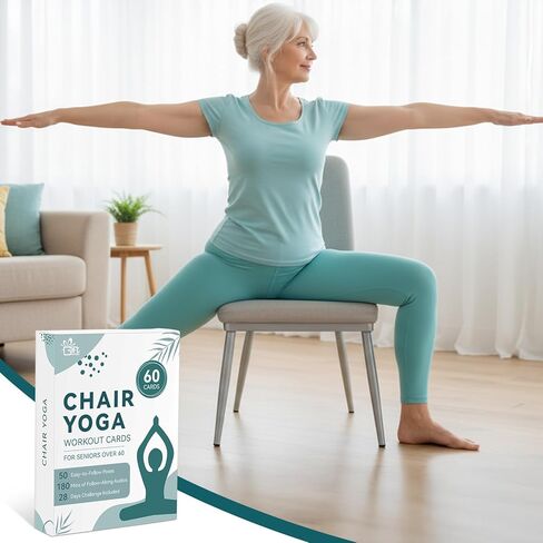 بطاقات يوغا كبيرة لكبار السن الذين تزيد أعمارهم عن 60 عامًا، دليل صوتي مدته 180 دقيقة، مخطط تمرين كبير الحجم لـ 60 كرسيًا للقوة وفقدان الوزن والاسترخاء، مجموعة يوجا للمبتدئين وكبار السن والأم والأب والجدة in Kuwait