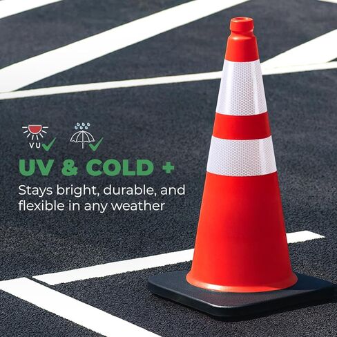 EconoHome 28-Inch Tall, 8-Pack Reflective Traffic Cones - 5.3 lbs Weighted Orange Safety Cones for Parking Lot, Traffic Control, Construction, Road Safety - Heavy Duty Square Base, Flexible PVC in Kuwait