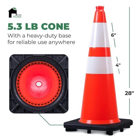EconoHome 28-Inch Tall, 8-Pack Reflective Traffic Cones - 5.3 lbs Weighted Orange Safety Cones for Parking Lot, Traffic Control, Construction, Road Safety - Heavy Duty Square Base, Flexible PVC in Kuwait