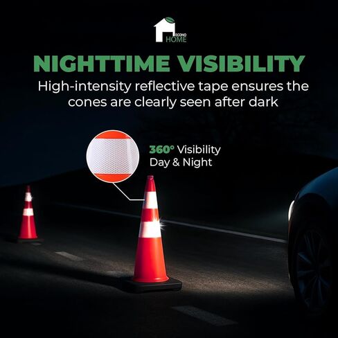 EconoHome 28-Inch Tall, 8-Pack Reflective Traffic Cones - 5.3 lbs Weighted Orange Safety Cones for Parking Lot, Traffic Control, Construction, Road Safety - Heavy Duty Square Base, Flexible PVC in Kuwait