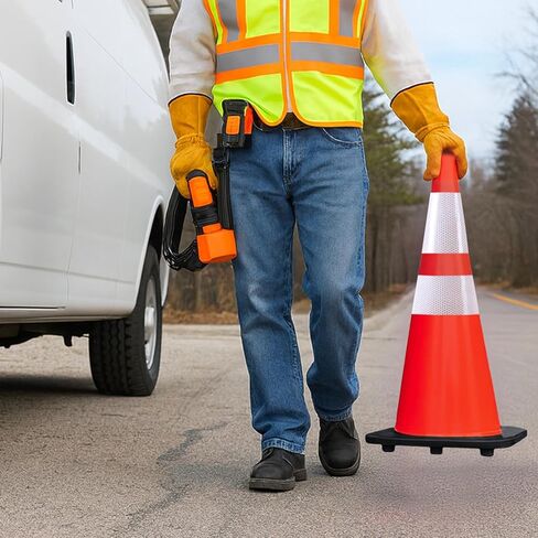 EconoHome 28-Inch Tall, 8-Pack Reflective Traffic Cones - 5.3 lbs Weighted Orange Safety Cones for Parking Lot, Traffic Control, Construction, Road Safety - Heavy Duty Square Base, Flexible PVC in Kuwait