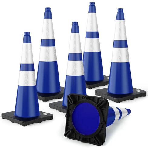 BATTIFE Traffic Cones with Black Weighted Base, PVC Safety Cones for Traffic Control, Construction Events, Driveways, and Parking Lots (28 Inch, Blue, 6 Pack) in Saudi Arabia