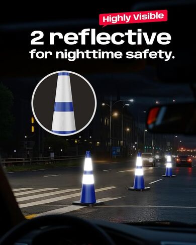 BATTIFE Traffic Cones with Black Weighted Base, PVC Safety Cones for Traffic Control, Construction Events, Driveways, and Parking Lots (28 Inch, Blue, 6 Pack) in Saudi Arabia