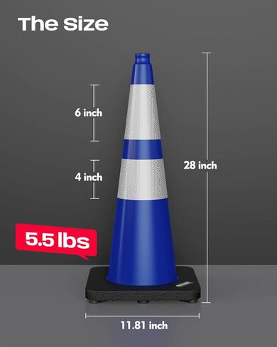 BATTIFE Traffic Cones with Black Weighted Base, PVC Safety Cones for Traffic Control, Construction Events, Driveways, and Parking Lots (28 Inch, Blue, 6 Pack) in Saudi Arabia