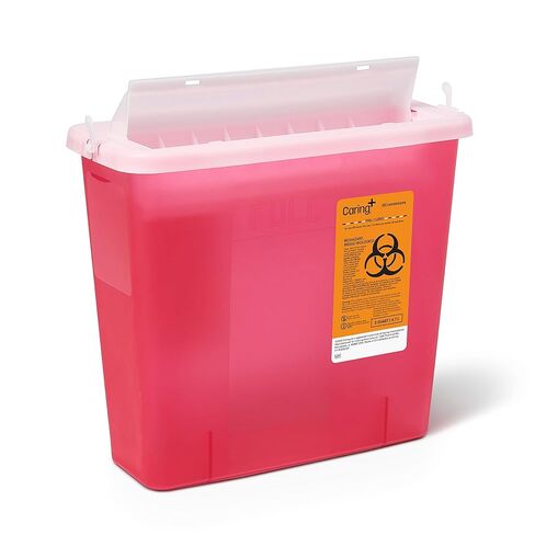Caring Sharps Container, 5.4 Quart Container Locking Lid, Red - Ideal for Safe Medical Waste Disposal, Large Needle Disposal Container for Home and Medical Use in Kuwait