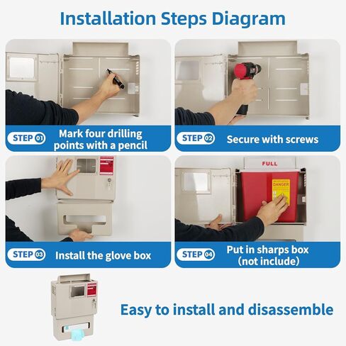 Wall Mount for 5 Qt Sharps Container - Needle Disposal Containers for Home Use and Professional, Durable ABS Plastic, Equipped with Locking Lid and Glove Box for Safety, Sharps Box Not Included in Kuwait
