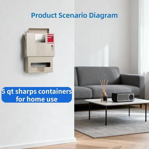Wall Mount for 5 Qt Sharps Container - Needle Disposal Containers for Home Use and Professional, Durable ABS Plastic, Equipped with Locking Lid and Glove Box for Safety, Sharps Box Not Included in Kuwait