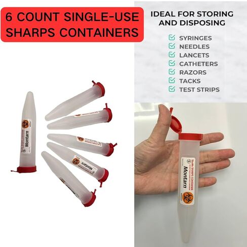 حاوية الأدوات الحادة للسفر، 6 عبوات حمراء صغيرة للتخلص من الإبر مع غطاء قفل، محمولة للاستخدام مرة واحدة للتخلص من الأدوات الحادة للمحاقن وإبر أقلام الوخز، للمنزل والسفر in Kuwait