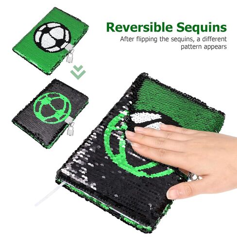 Gatuida Reversible Sequin Notebook With Lock, Soccer Pattern Secret Diary Journal for Boys Girls Writing Organizer, Personal Planner for School And Travel, Green, 8. 4 X 5. 7 Inches in Saudi Arabia