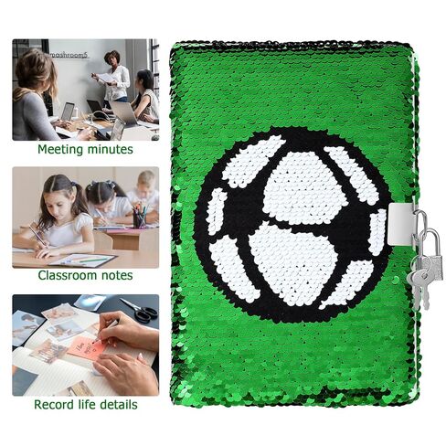 Gatuida Reversible Sequin Notebook With Lock, Soccer Pattern Secret Diary Journal for Boys Girls Writing Organizer, Personal Planner for School And Travel, Green, 8. 4 X 5. 7 Inches in Saudi Arabia