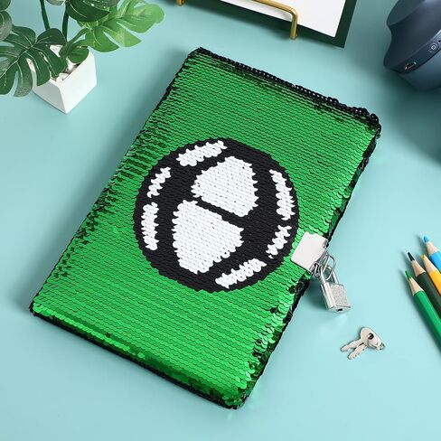 Gatuida Reversible Sequin Notebook With Lock, Soccer Pattern Secret Diary Journal for Boys Girls Writing Organizer, Personal Planner for School And Travel, Green, 8. 4 X 5. 7 Inches in Saudi Arabia
