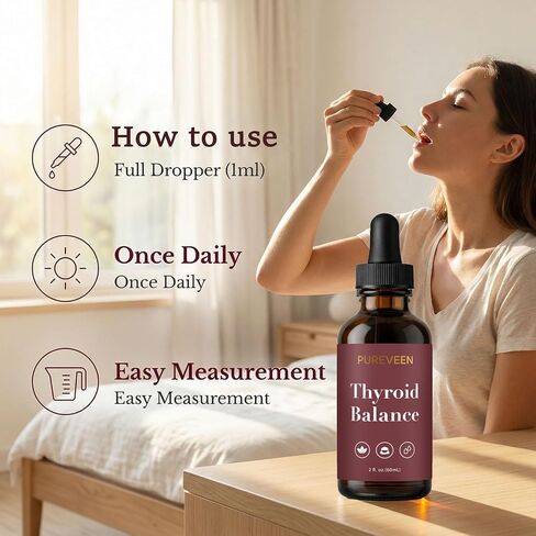 Pureveen Thyroid Balance، قطرات دعم الغدة الدرقية للنساء، مكمل سائل مع شوك الحليب، السيلينيوم، الزنك، المغنيسيوم، الصحة اليومية ودعم الطاقة، 60 مل in Saudi Arabia