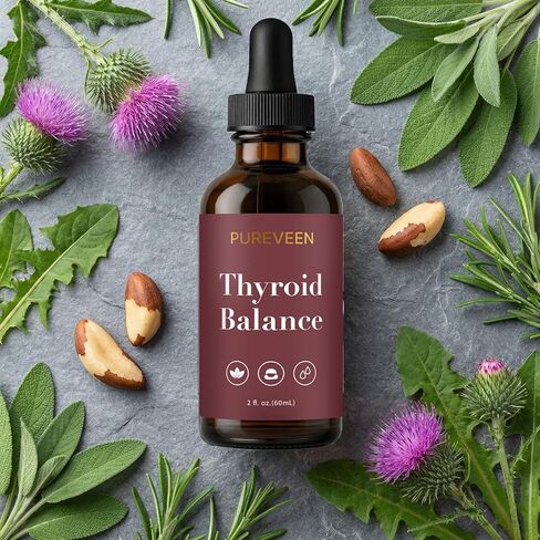Pureveen Thyroid Balance، قطرات دعم الغدة الدرقية للنساء، مكمل سائل مع شوك الحليب، السيلينيوم، الزنك، المغنيسيوم، الصحة اليومية ودعم الطاقة، 60 مل in Saudi Arabia