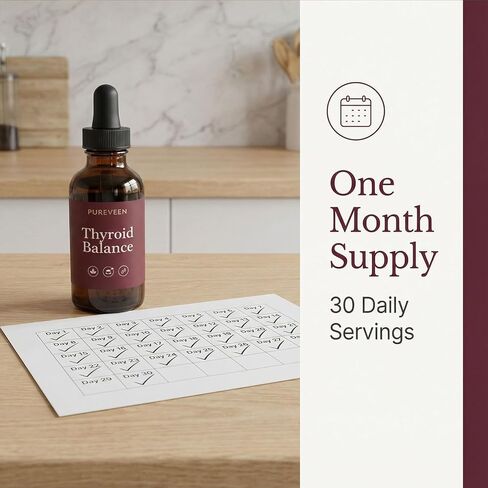 Pureveen Thyroid Balance، قطرات دعم الغدة الدرقية للنساء، مكمل سائل مع شوك الحليب، السيلينيوم، الزنك، المغنيسيوم، الصحة اليومية ودعم الطاقة، 60 مل in Saudi Arabia