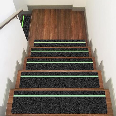 10 Pack 6" x 30" Anti Slip Traction Treads with Glow in The Dark Stripe, Outdoor Waterproof Non Skid Pre-Cut Tape with Roller, High Traction Friction Abrasive Adhesive for Stairs Step in Kuwait