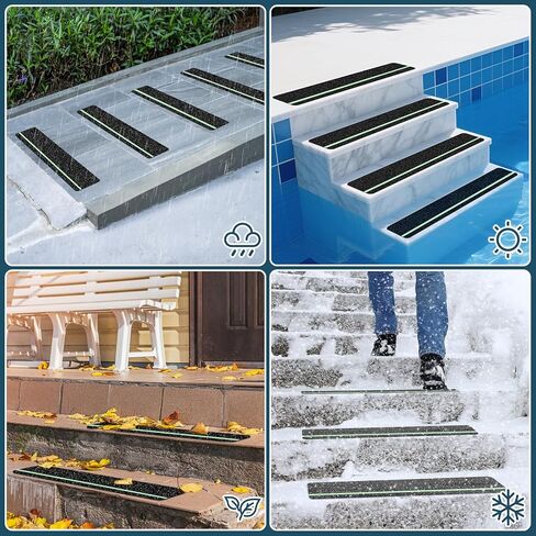 10 Pack 6" x 30" Anti Slip Traction Treads with Glow in The Dark Stripe, Outdoor Waterproof Non Skid Pre-Cut Tape with Roller, High Traction Friction Abrasive Adhesive for Stairs Step in Kuwait