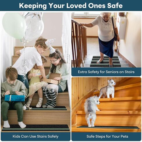 10 Pack 6" x 30" Anti Slip Traction Treads with Glow in The Dark Stripe, Outdoor Waterproof Non Skid Pre-Cut Tape with Roller, High Traction Friction Abrasive Adhesive for Stairs Step in Kuwait