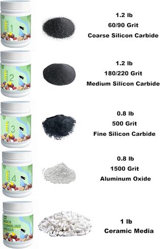 5 LBS Rock Tumbler Grit Set + Ceramic Filler Media, Rock Tumbler Grit Refill Kit,4-Steps Supplies for Tumbling and Polishing Stones and Gems in Kuwait