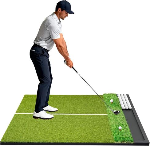 Dual Turf Golf Hitting Mat with Ball Tray, 5x4 & 6x4 ft, 26mm/31mm Thick, Alignment Aid, Golf Practice Mat Indoor & Outdoor, Driving & Chipping Pad Simulator Mat in Kuwait