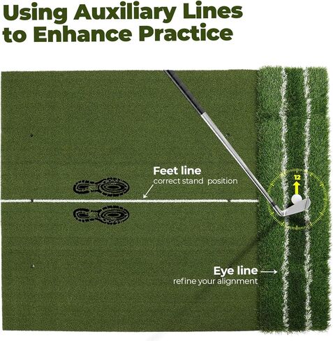 Real Feel Golf Hitting Mat, Large Double Turf(5x4ft), Golf Indoor and Outdoor Practice Mat with Sight Line and Approach Angle Aid, for Swing, Chipping, Putting in Kuwait