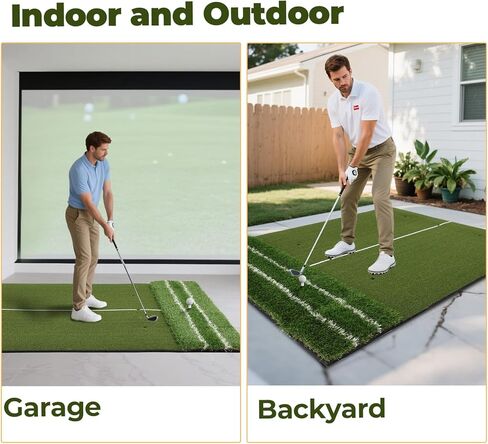 Real Feel Golf Hitting Mat, Large Double Turf(5x4ft), Golf Indoor and Outdoor Practice Mat with Sight Line and Approach Angle Aid, for Swing, Chipping, Putting in Kuwait