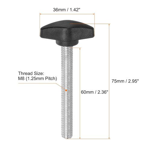 Generic 10pcs Tee Wing Knobs Thumb Screws M8 x 60mm Standard Male Thread Plastic T Knobs Handles Hand Clamping Knobs Grip Thumbscrew, Black in Saudi Arabia