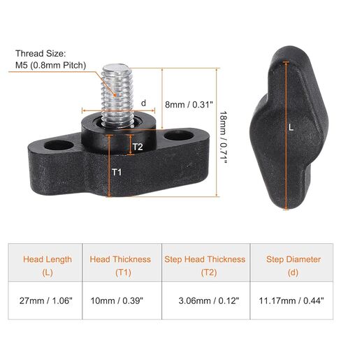 10pcs Tee Wing Knobs Thumb Screws M5 x 8mm Male Thread 27mm Plastic Head T Knobs Adjustable Handles Hand Clamping Knobs Grip Thumbscrew, Black in Saudi Arabia