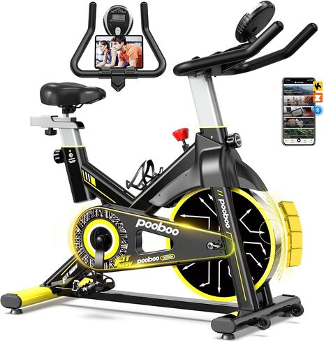 POOBOO Magnetic Exercise Bike, Quiet Stationary Bike with APP and 350lbs Weight Capacity, Indoor Cycling Bike with LCD Monitor and Tablet Holder, Heavy Duty Workout Bike for Home Gym Weight Loss in Kuwait