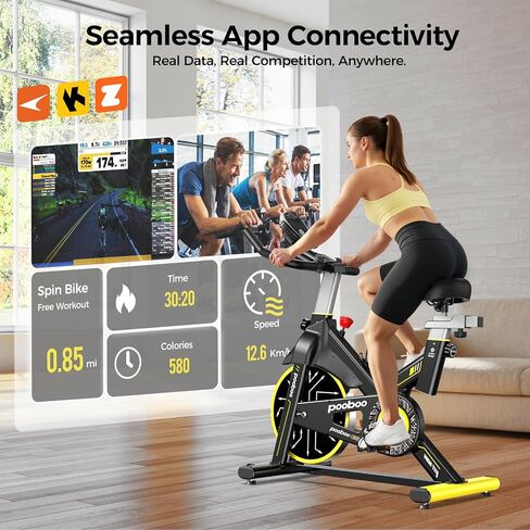 POOBOO Magnetic Exercise Bike, Quiet Stationary Bike with APP and 350lbs Weight Capacity, Indoor Cycling Bike with LCD Monitor and Tablet Holder, Heavy Duty Workout Bike for Home Gym Weight Loss in Kuwait