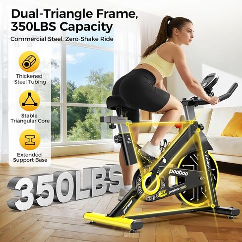 POOBOO Magnetic Exercise Bike, Quiet Stationary Bike with APP and 350lbs Weight Capacity, Indoor Cycling Bike with LCD Monitor and Tablet Holder, Heavy Duty Workout Bike for Home Gym Weight Loss in Kuwait