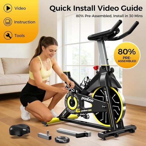 POOBOO Magnetic Exercise Bike, Quiet Stationary Bike with APP and 350lbs Weight Capacity, Indoor Cycling Bike with LCD Monitor and Tablet Holder, Heavy Duty Workout Bike for Home Gym Weight Loss in Kuwait
