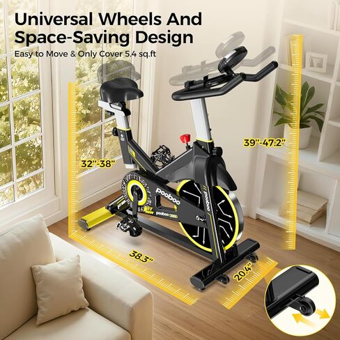 POOBOO Magnetic Exercise Bike, Quiet Stationary Bike with APP and 350lbs Weight Capacity, Indoor Cycling Bike with LCD Monitor and Tablet Holder, Heavy Duty Workout Bike for Home Gym Weight Loss in Kuwait