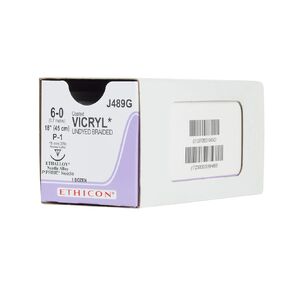 Ethicon J489G Coated Vicryl Suture, Synthetic Absorbable, P-1, 3/8 Circle Needle, Size 6-0, 18" Size in Kuwait