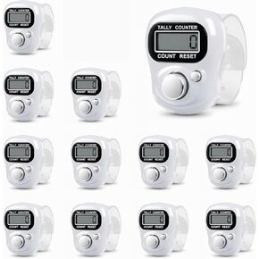 SET OF 12 White Digital Finger Counters | White Tasbih/Dhikr Counters | Resettable Electronic Tally Counter Ring LCD Display | Ideal for Counting Prayers, Golf Strokes, Inventory, Laps, Reps, Knitting in Kuwait